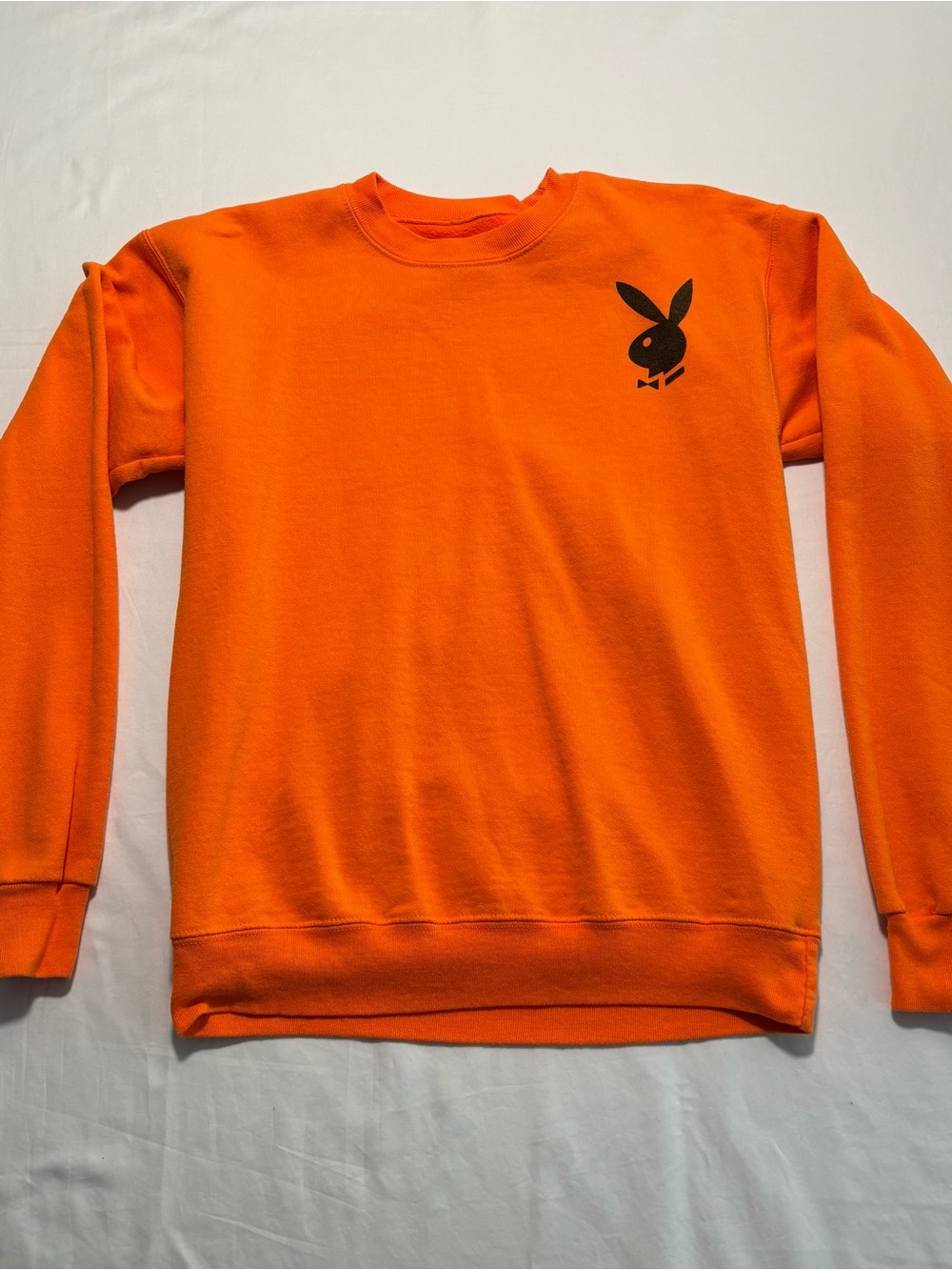 PLAYBOY Orange Crewneck with Black Bunny Chest Logo